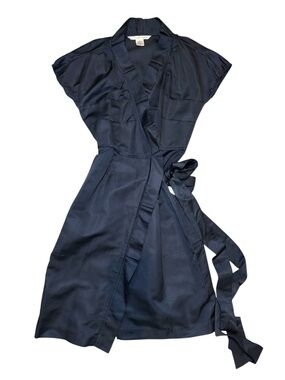 Diane Von Furstenberg Women’s Silk Wrap Dress Navy Self-Tie Size 4